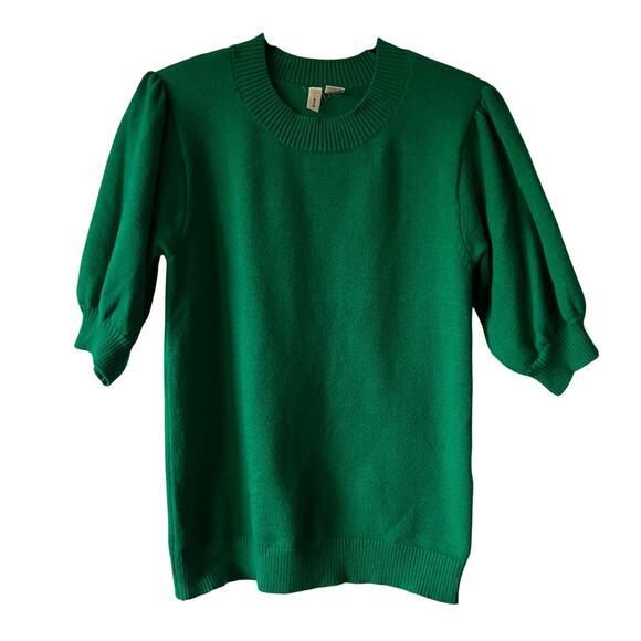 Anthropologie Sweaters - Anthropologie Moth Kelly Green Puff Sleeve Short Sleeve Sweater Size Medium
